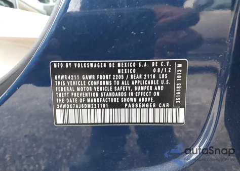 2013 Volkswagen Jetta 2.5L Se из США, поврежденный, VIN 3VWDX7AJ6DM221101